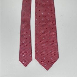 Battistoni Made in Italy 100% Silk Neck Tie Red Light Gray  Polka Dots 3.5"X63"